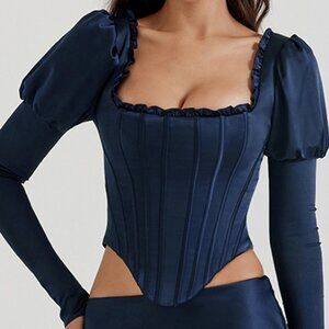 House of CB - Dana navy puff sleeve corset (S) NWT
